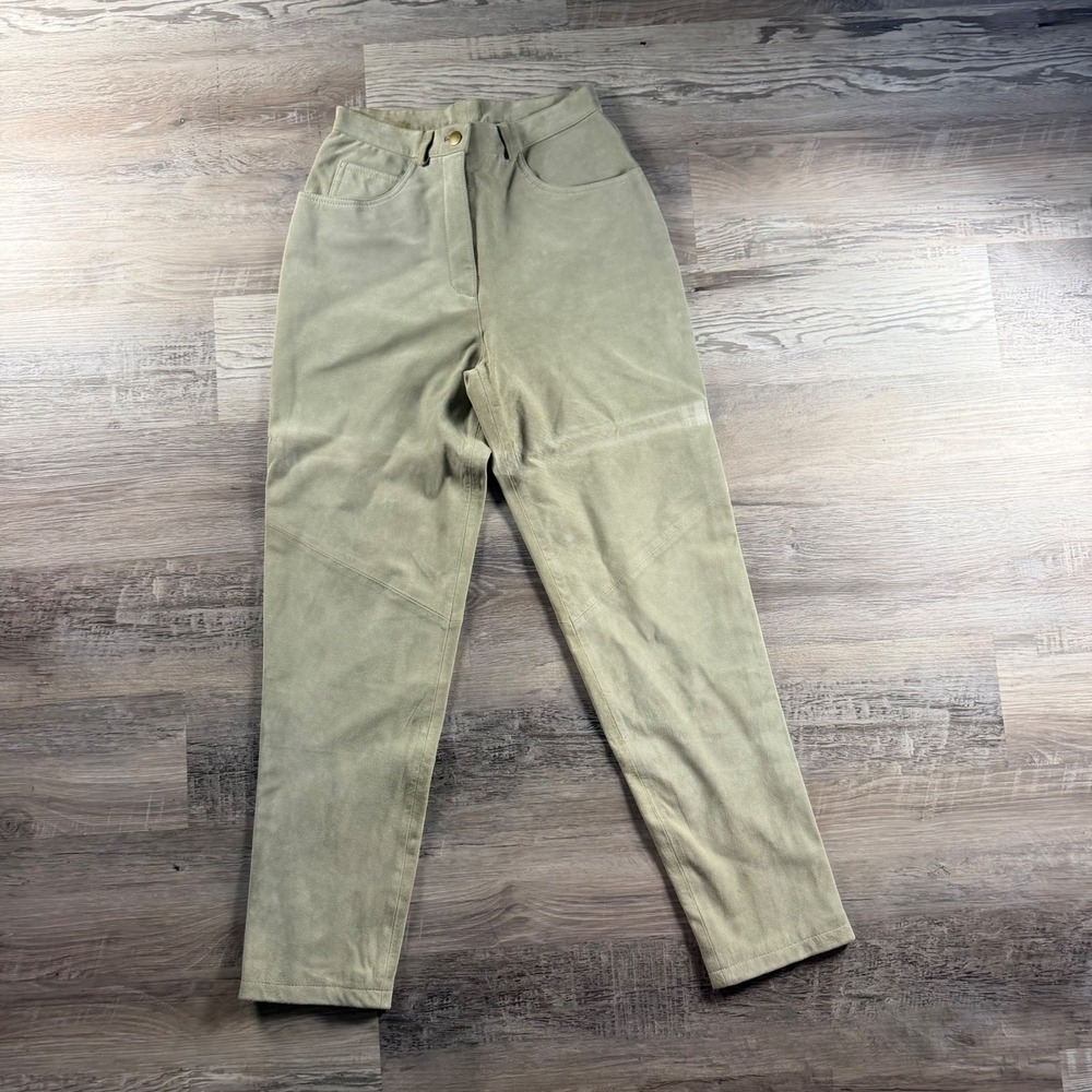 Apart Impressions Vintage Suede Leather Pants Sage Green High Waist Size 4